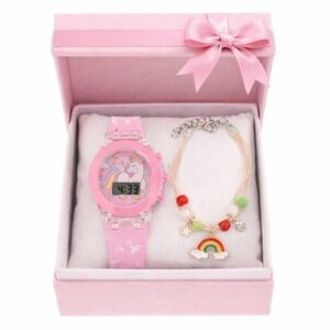 Watch Girls Unicorn  Pink 3D‎ Glow Silicone Watch and Rainbow Beads